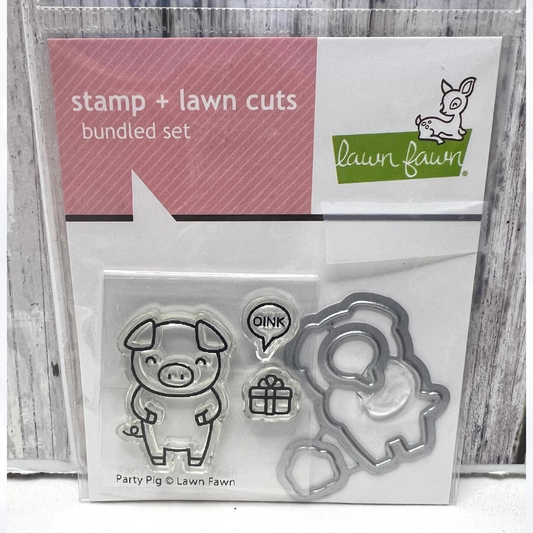 Lawn Fawn PARTY PIG Birthday Rubber Stamps Dies Rare
