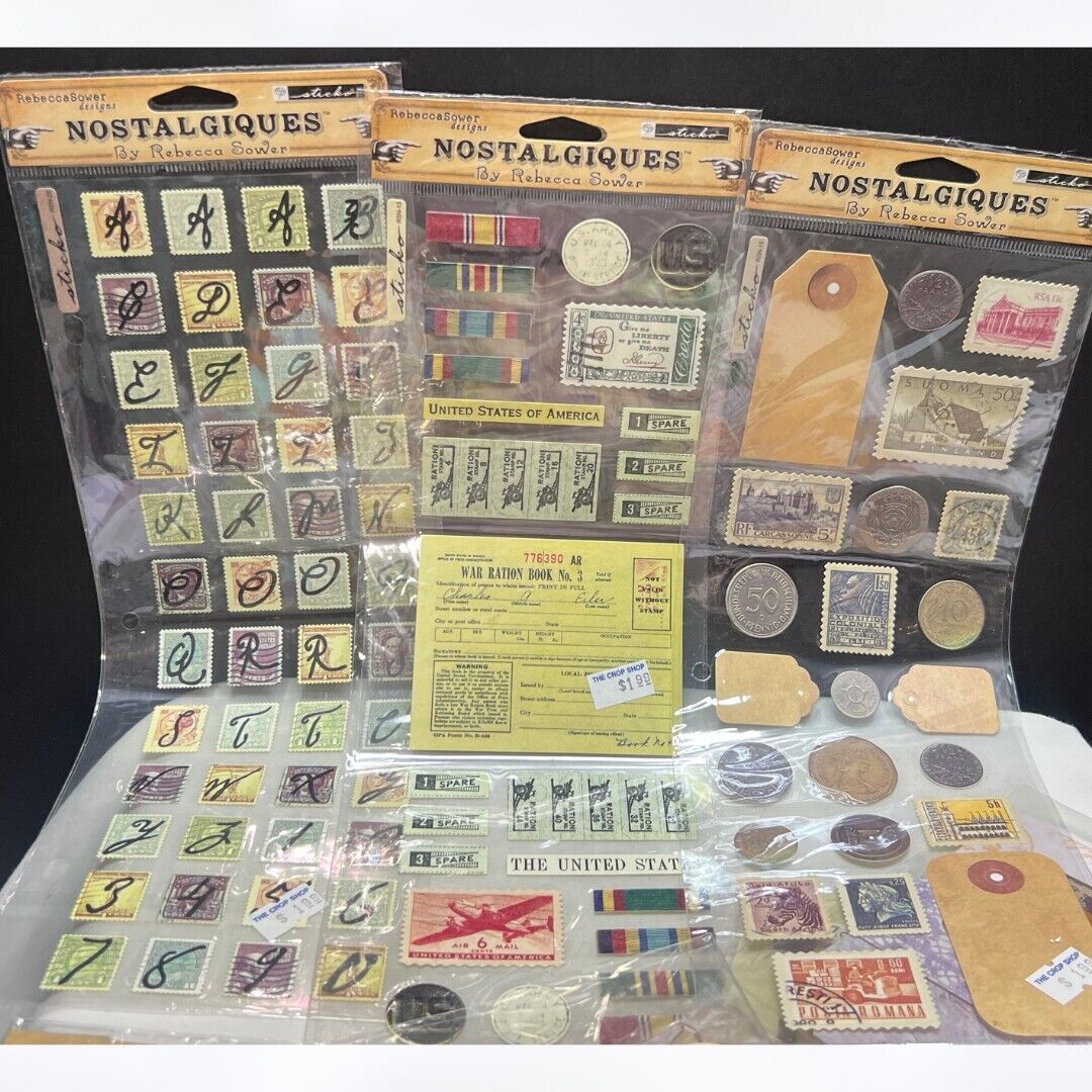 Nostalgics ART JOURNAL Mixed Media Embellishments Stickers Slides Lot of 15