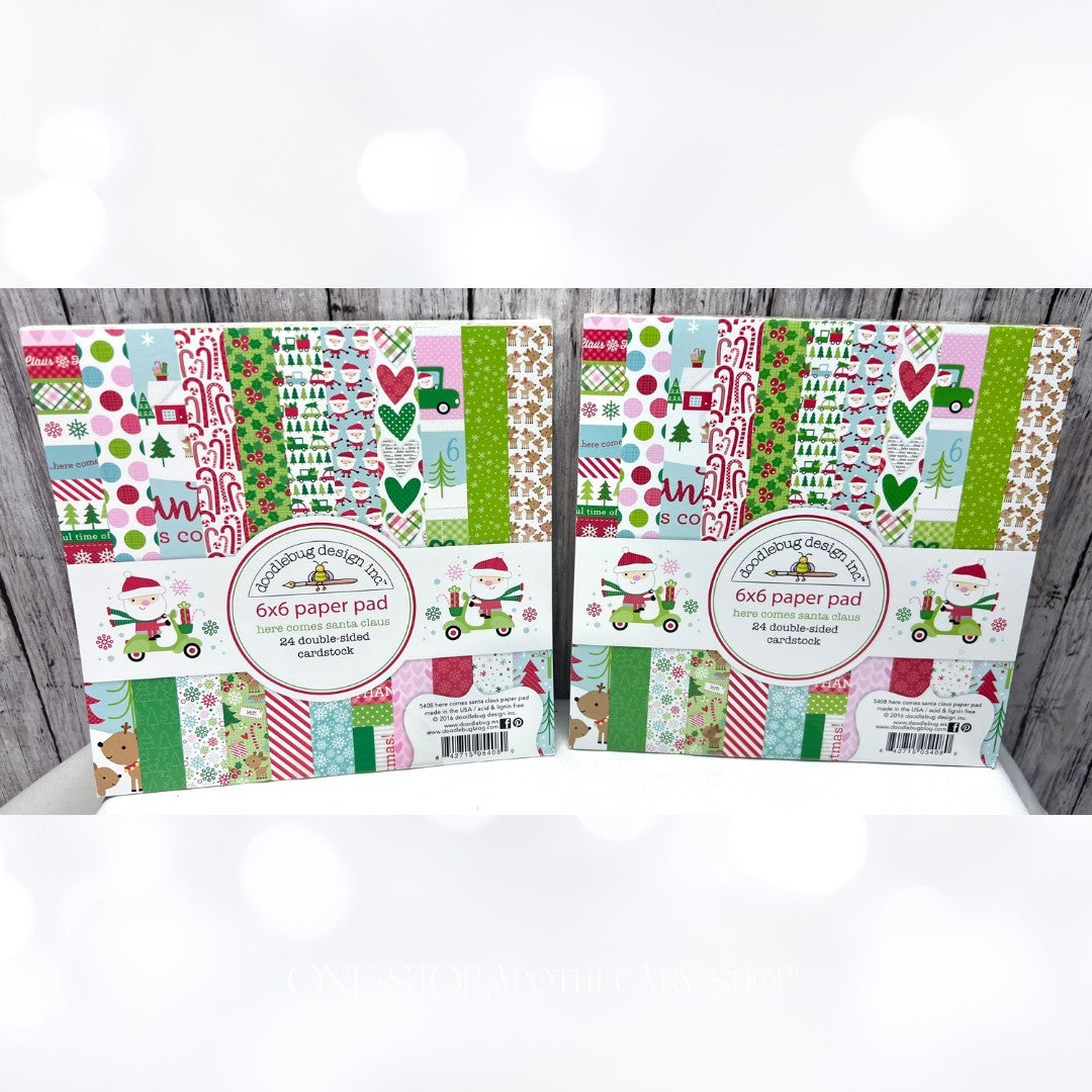 Doodlebug Designs HERE COMES SANTA CLAUS Christmas 6x6 Cardstock Paper Set of 2