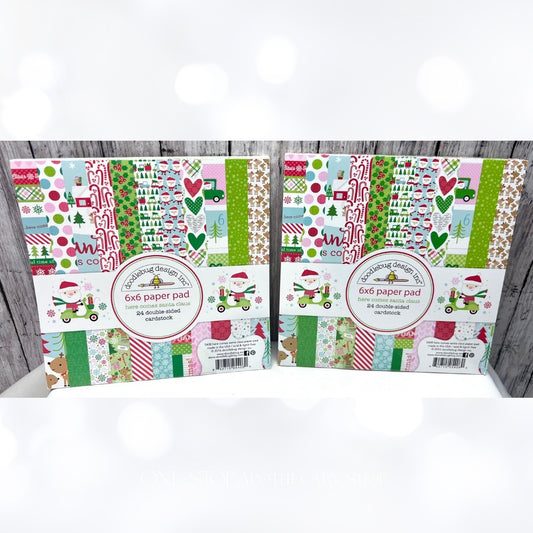 Doodlebug Designs HERE COMES SANTA CLAUS Christmas 6x6 Cardstock Paper Set of 2