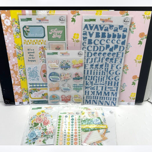Pinkfresh Studio FLOWER MARKET 12X12 Paper Stickers Die Cuts Scrapbook Card Kit