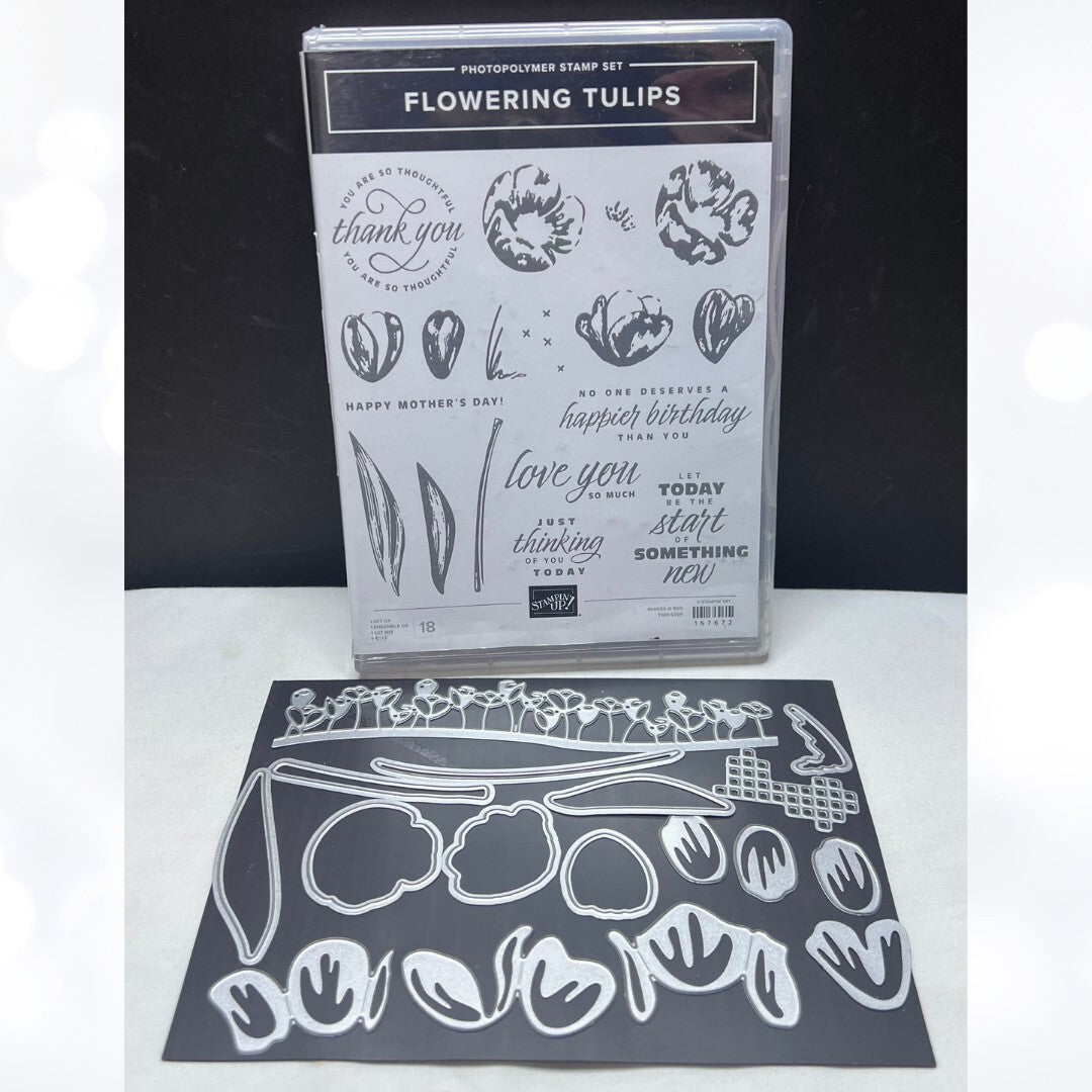 Stampin Up FLOWERING TULIPS Spring Flowers Rubber Stamps Dies AS IS**