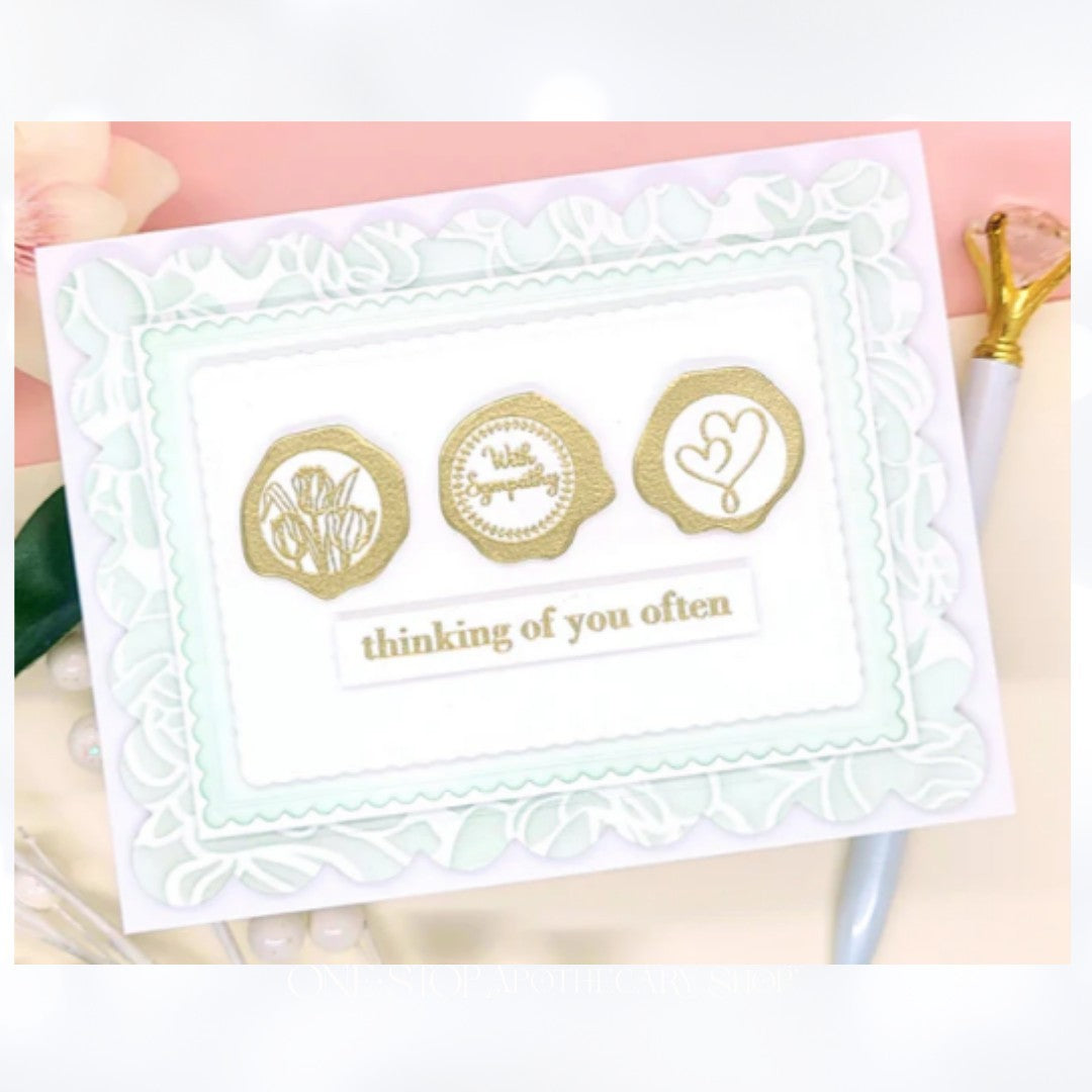 LDRS SEALED WITH GOOD WISHES Wax Seals Floral Greetings Rubber Stamps Dies