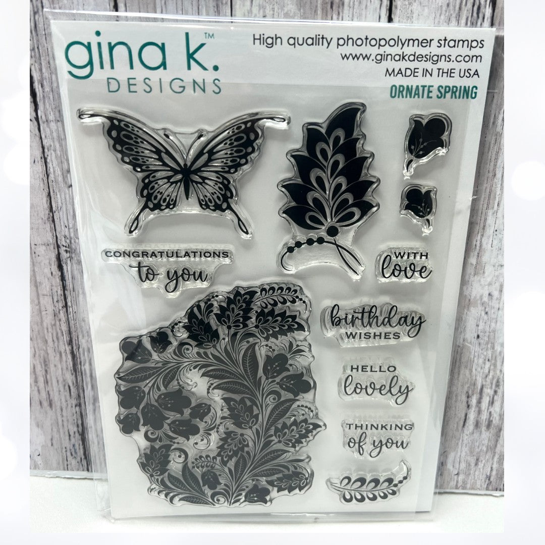 Gina K Designs ORNATE SPRING Butterfly Floral 6x8 Rubber Stamps