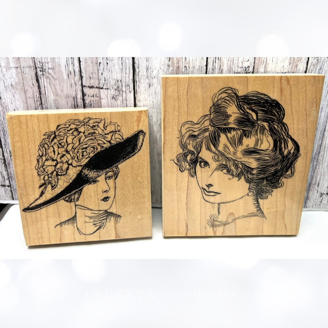 B Line Stamps MICHELLE & BETH Vintage Lady Ladies Hat Rubber Stamps