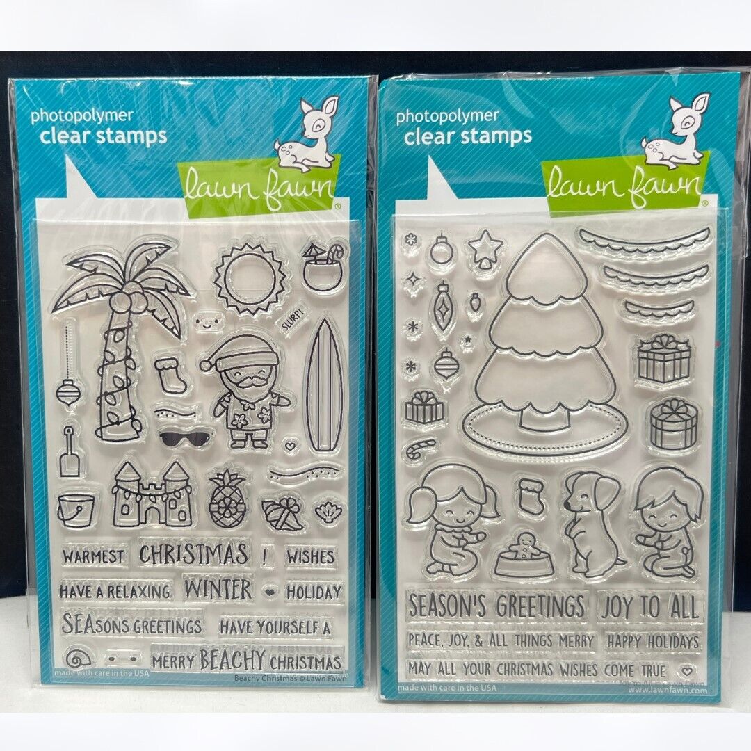 Lawn Fawn BEACHY CHRISTMAS Joy To All Dog Santa Rubber Stamps Set of 2