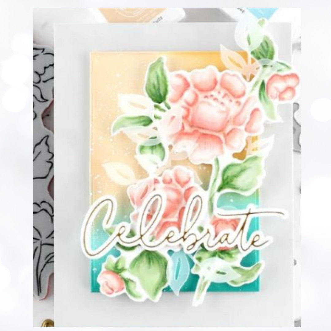 Pinkfresh Studio JOYFUL PEONIES Peony Rubber Stamps Dies Hot Foil Stencils