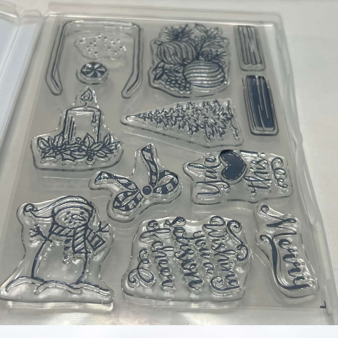 Stampin Up JAR OF CHEER Christmas Snowglobe Holiday Rubber Stamps