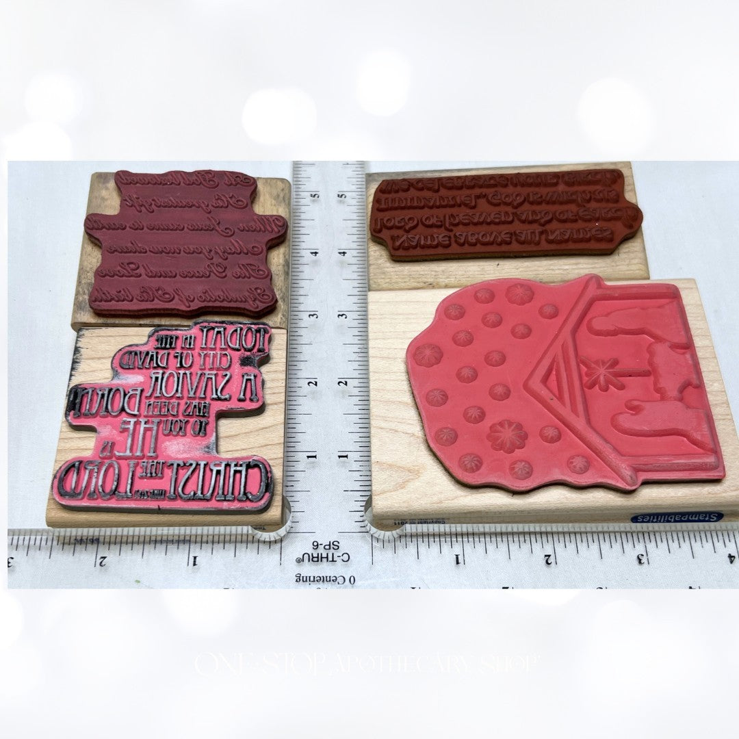 Stampabilities CHRISTMAS Nativity Religious Wood Rubber Stamps Lot of 4