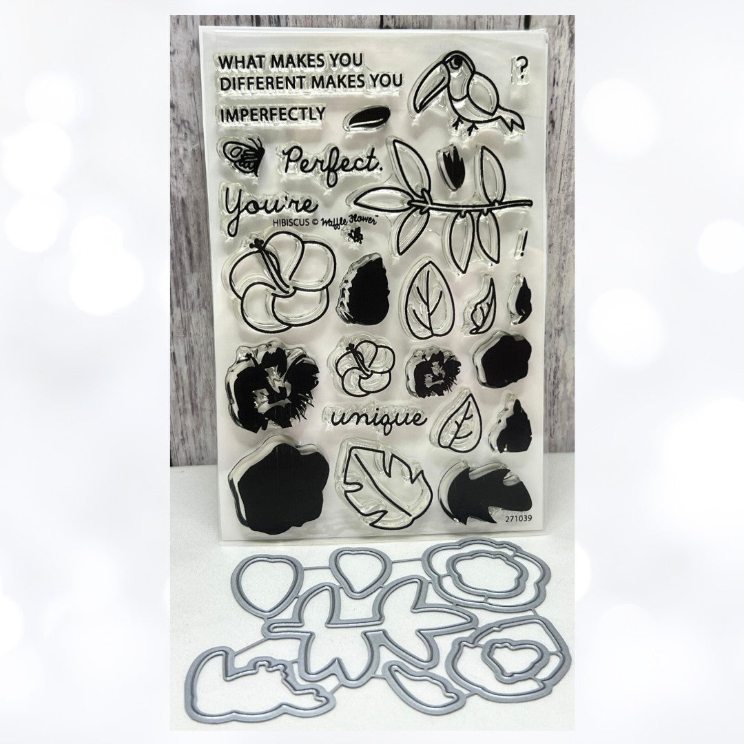 Waffle Flower HIBISCUS Tropical Bird Flowers Rubber Stamps Dies