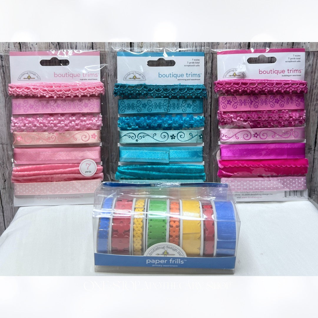 Doodlebug Design BOUTIQUE TRIMS Paper Frills Ribbon Embellishments Lot