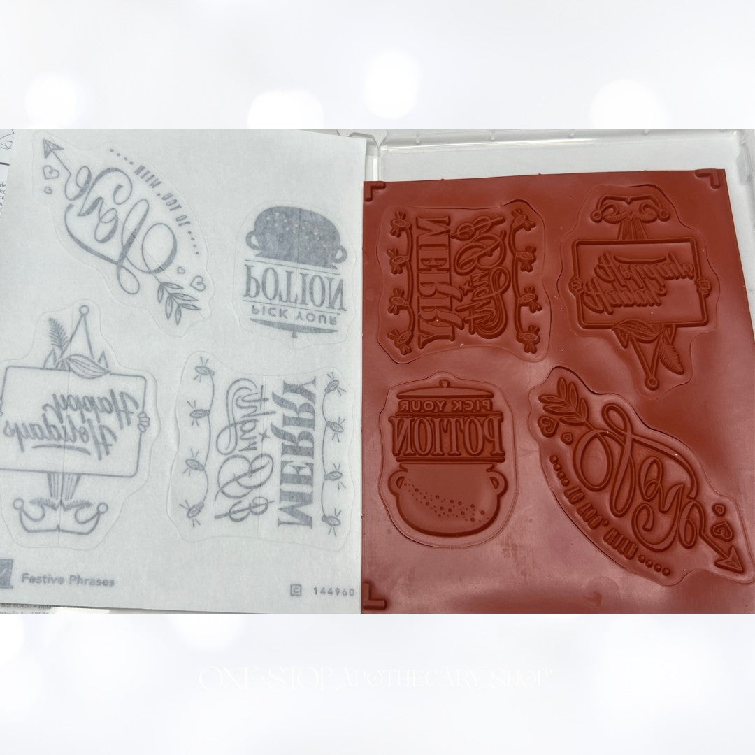 Stampin Up FESTIVE PHRASES Christmas Halloween Holidays Rubber Stamps