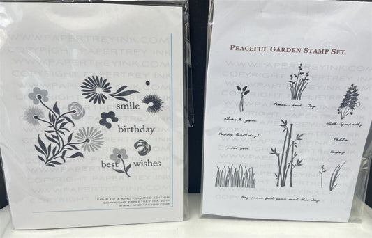 Papertrey Ink PEACEFUL GARDEN Four of a Kind Flowers Floral Rubber Stamps Lot