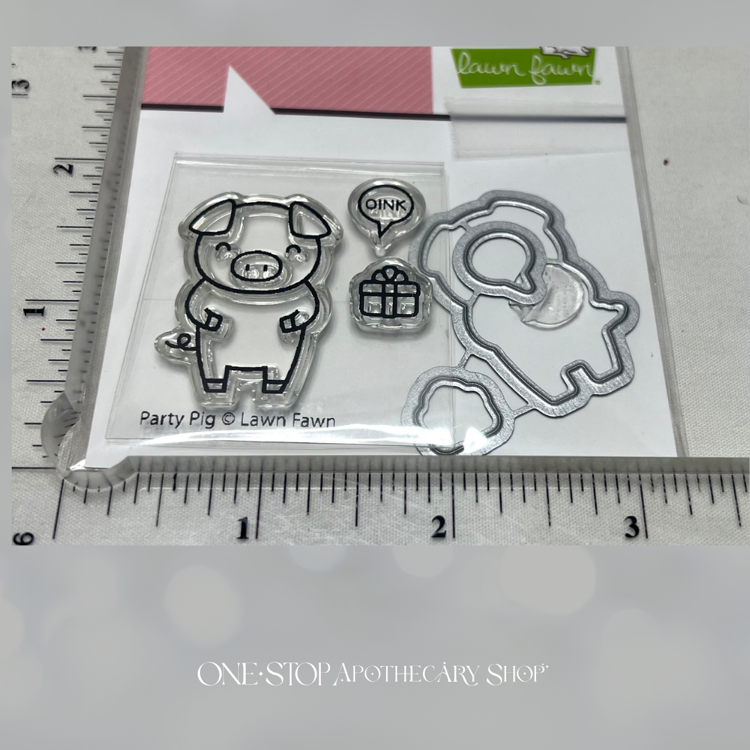 Lawn Fawn PARTY PIG Birthday Rubber Stamps Dies Rare