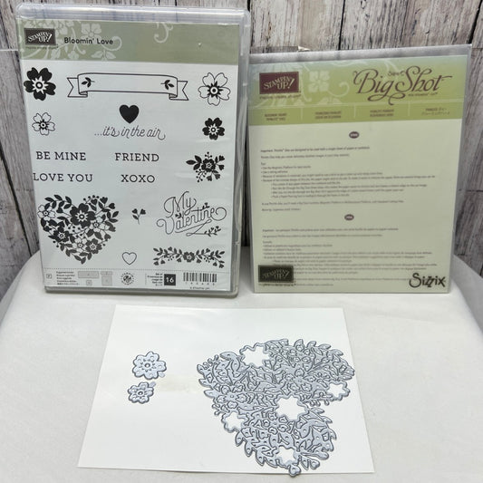 Stampin Up BLOOMIN LOVE Heart Valentines Day Rubber Stamps Thinlits Dies
