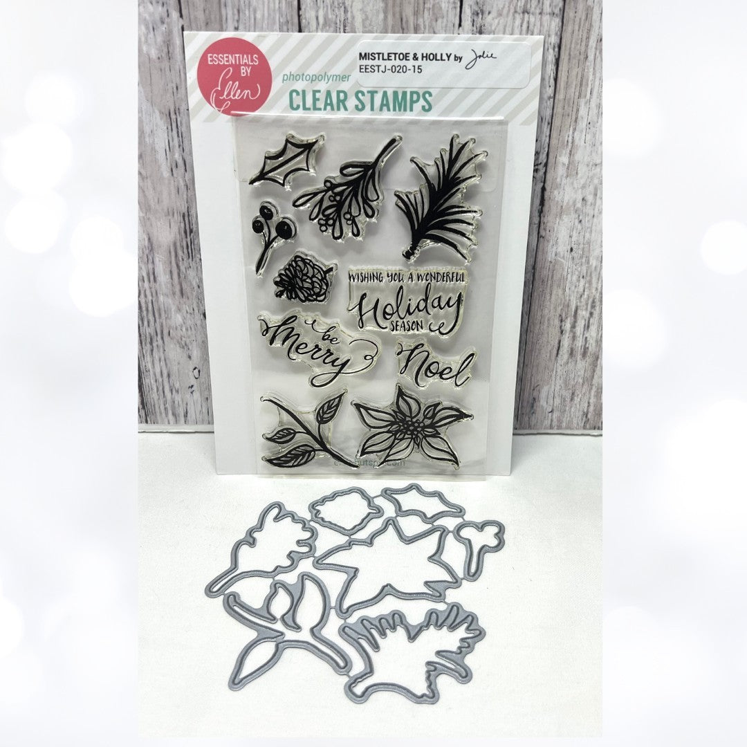 Ellen Hutson MISTLETOE & HOLLY Christmas Foliage Greenery Rubber Stamps Dies