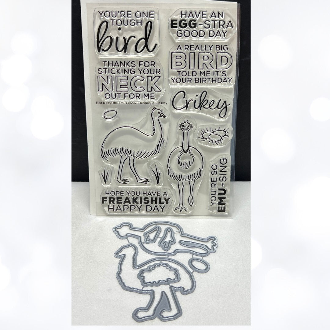 Technique Tuesday ELSA & ERIC THE EMUS Birds Funny Rubber Stamps Dies