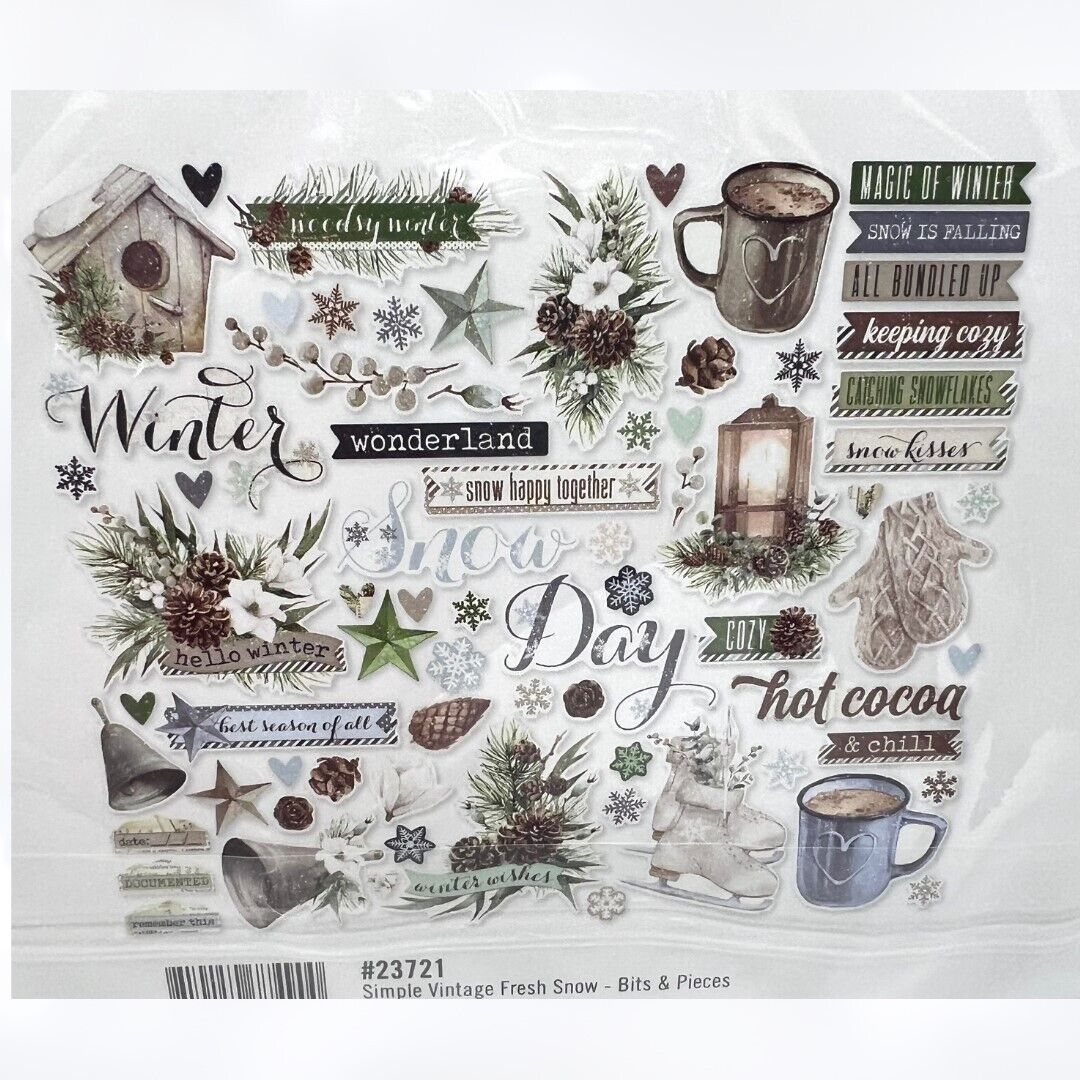Simple Stories Vintage FRESH SNOW Christmas 6x8 Paper Die Cuts Collection Kit