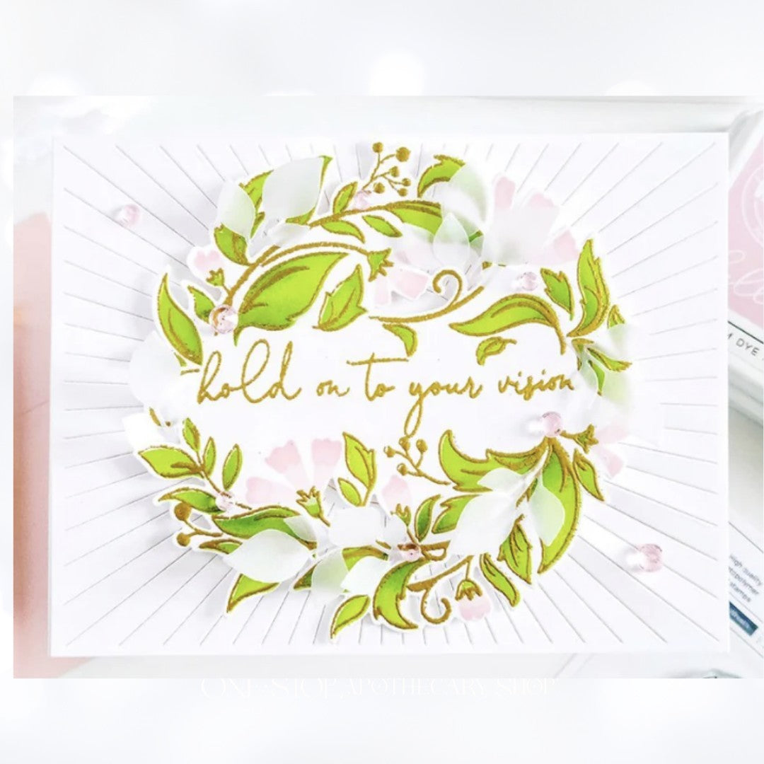Pinkfresh Studio REASON TO SMILE WREATH 6x8 Rubber Stamps Dies Stencils