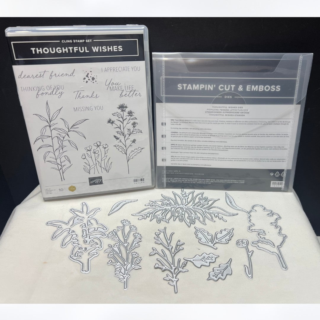 Stampin Up THOUGHTFUL WISHES Flowers Rubber Stamps Dies