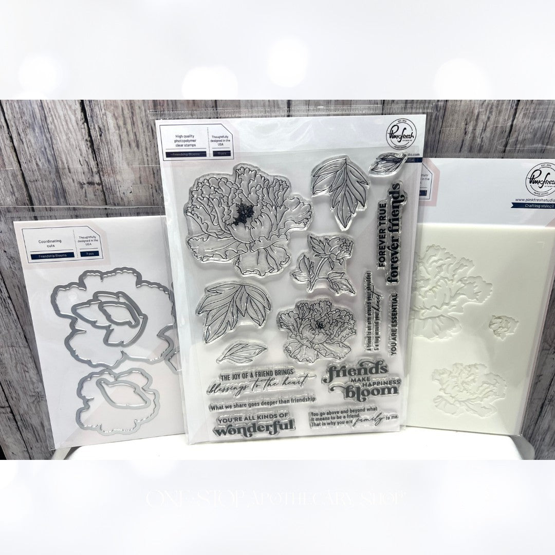 PInkfresh Studio FRIENDSHIP BLOOMS Flowers 6x8 Rubber Stamps Dies Stencils