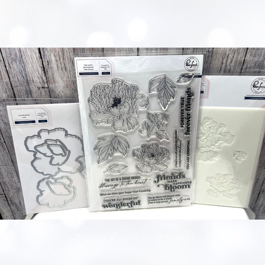 PInkfresh Studio FRIENDSHIP BLOOMS Flowers 6x8 Rubber Stamps Dies Stencils