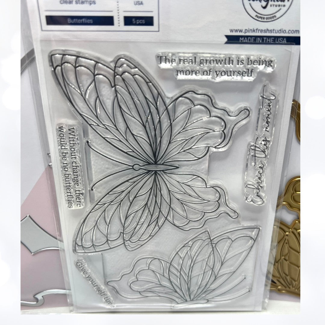 Pinkfresh Studio BUTTERFLIES Butterfly Rubber Stamps Dies Hot Foil Stencils