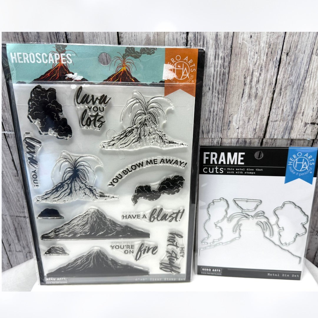 Hero Arts Heroscapes VOLCANO Mountains Layering 6x8 Rubber Stamps Dies