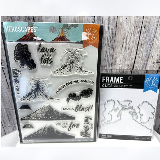 Hero Arts Heroscapes VOLCANO Mountains Layering 6x8 Rubber Stamps Dies