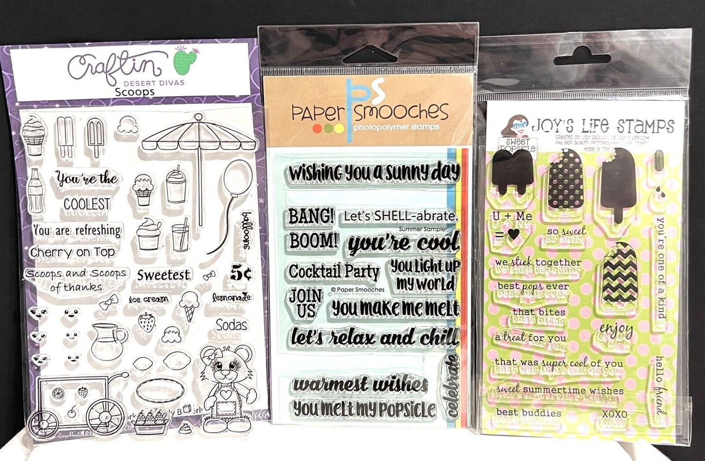 Paper Smooches ICE CREAM Popsicles Sayings Rubber Stamps Sets Lot of 3