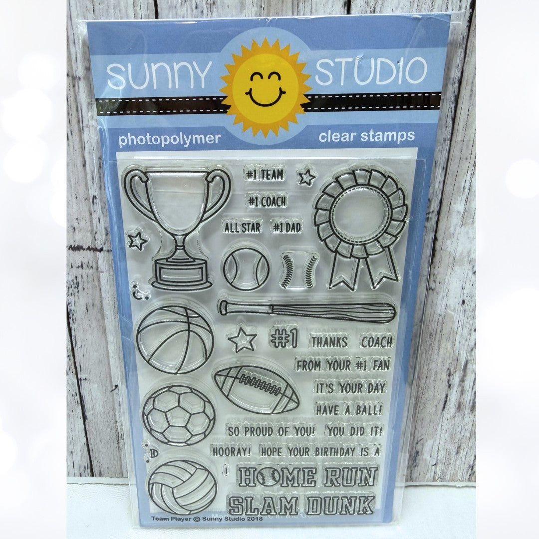 Sunny Studio TEAM PLAYER Sports Basketball Football Rubber Stamps