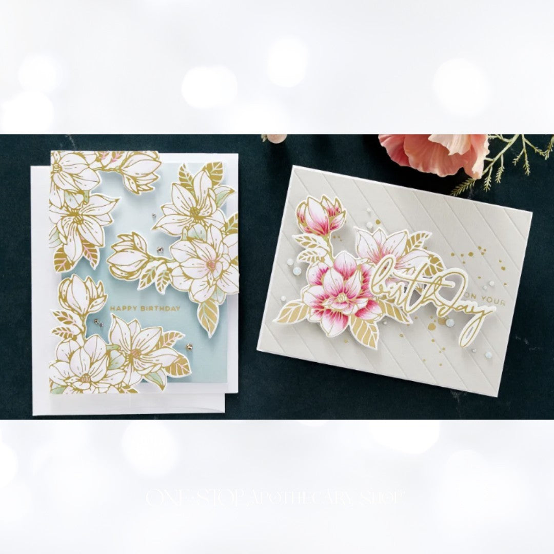 Spellbinders Glimmer MAGNOLIA BLOOMS Sweet Border Flowers Hot Foil Plates Dies