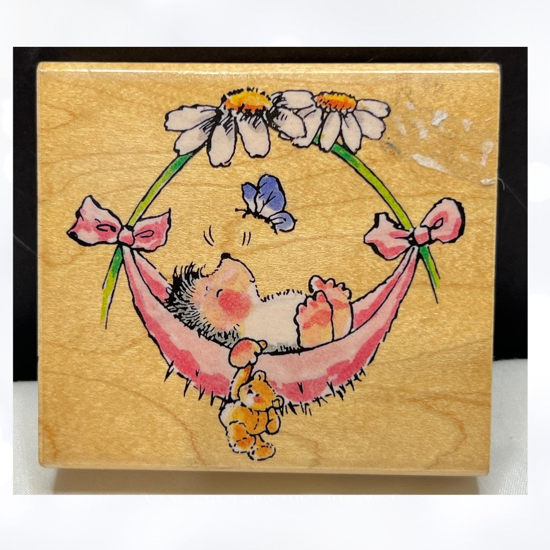 Penny Black BABY HAMMOCK Hedgehog Margaret Sherry Rubber Stamp