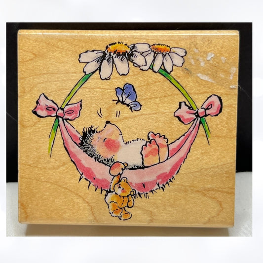 Penny Black BABY HAMMOCK Hedgehog Margaret Sherry Rubber Stamp