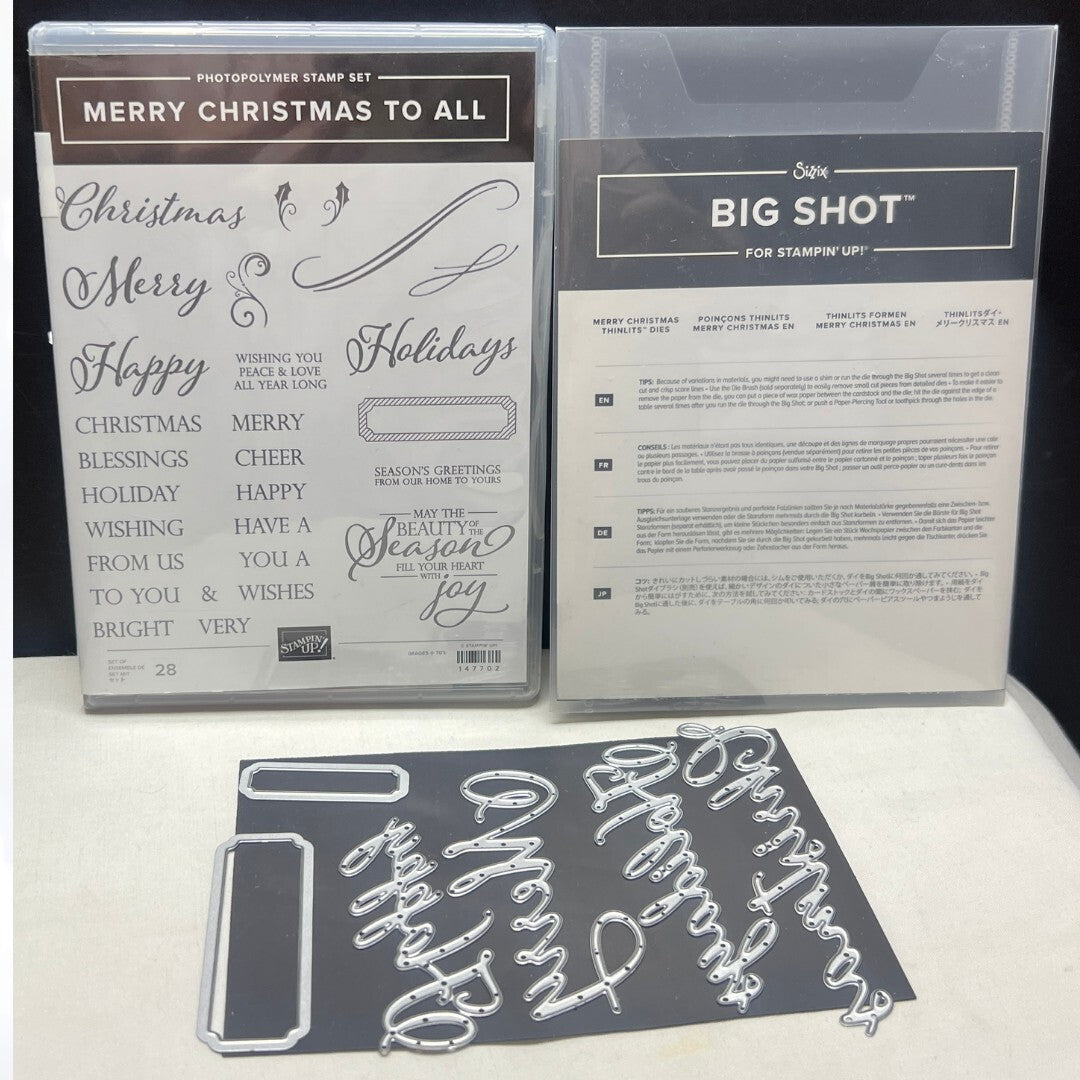 Stampin Up MERRY CHRISTMAS TO ALL Greetings Rubber Stamps Thinlits Dies