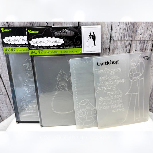 Cuttlebug WEDDING & BABY Shower Cake Bride Groom Embossing Folders Lot of 4