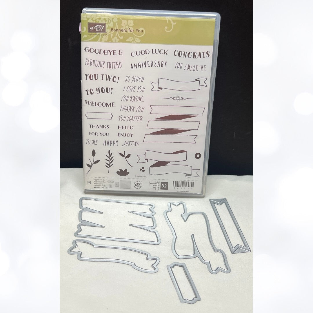 Stampin Up BANNERS FOR YOU Bunch Sentiments Rubber Stamps Framelits Dies
