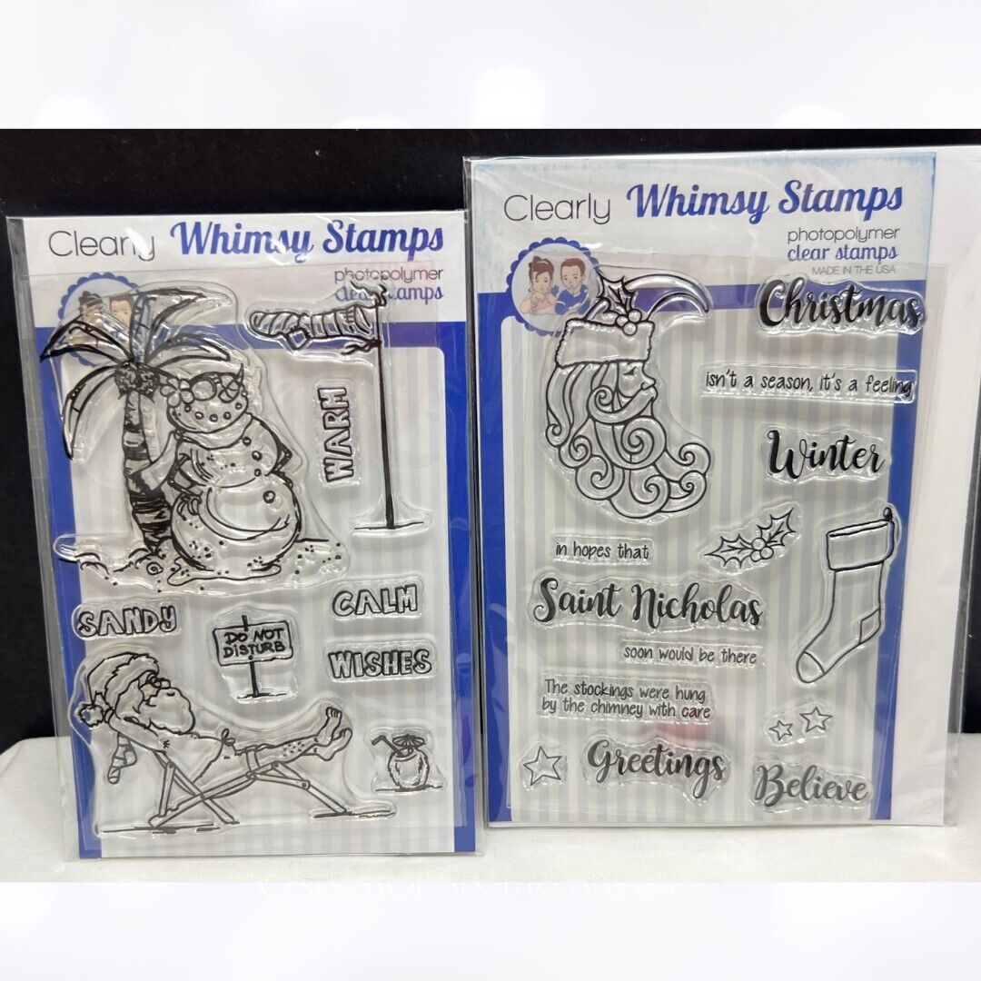 Whimsy Stamps TROPICAL CHRISTMAS Santa Funny Holiday Rubber Stamps Lot of 2