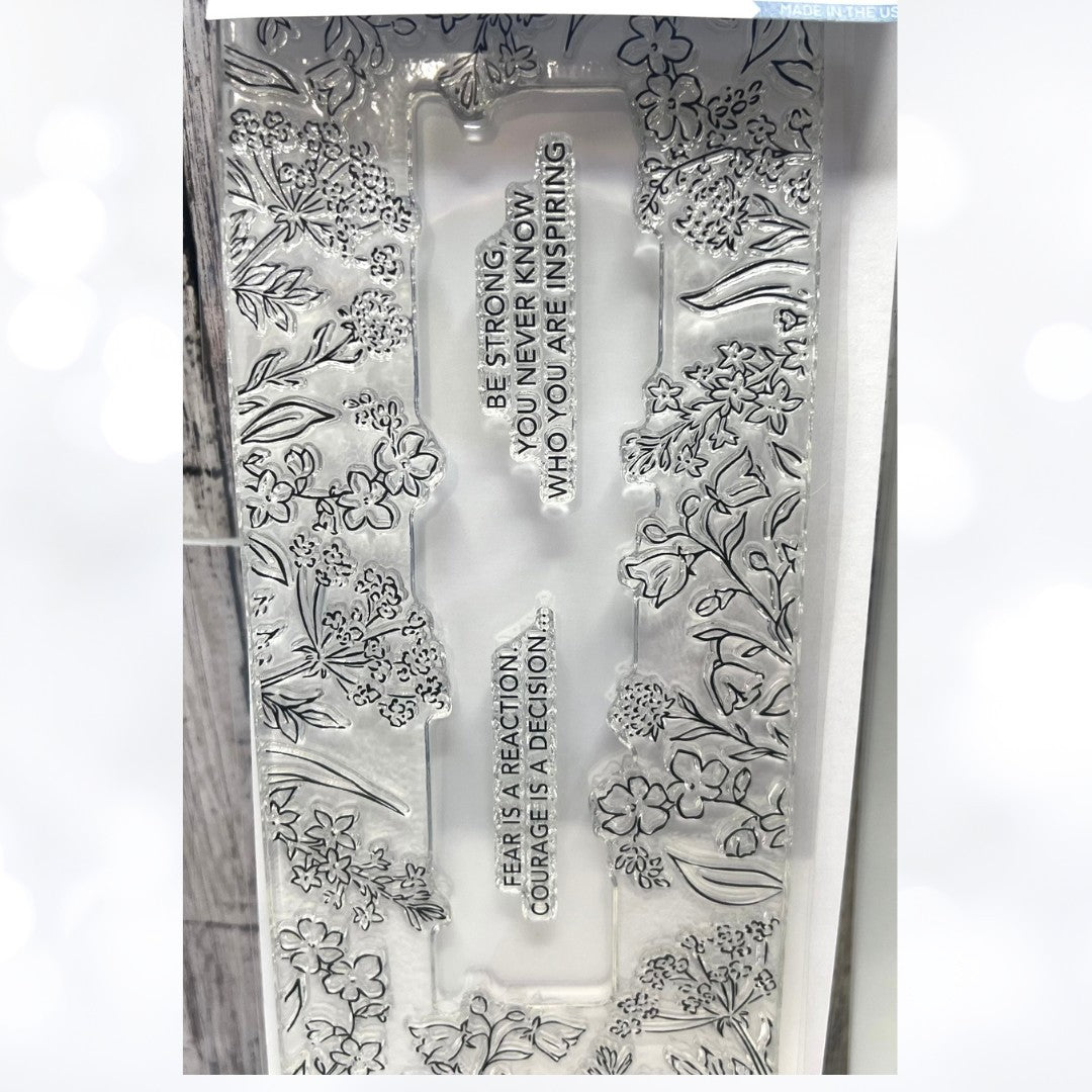 PInkfresh Studio BE COURAGEOUS Strength Flowers 4x12 Rubber Stamps Dies Stencils