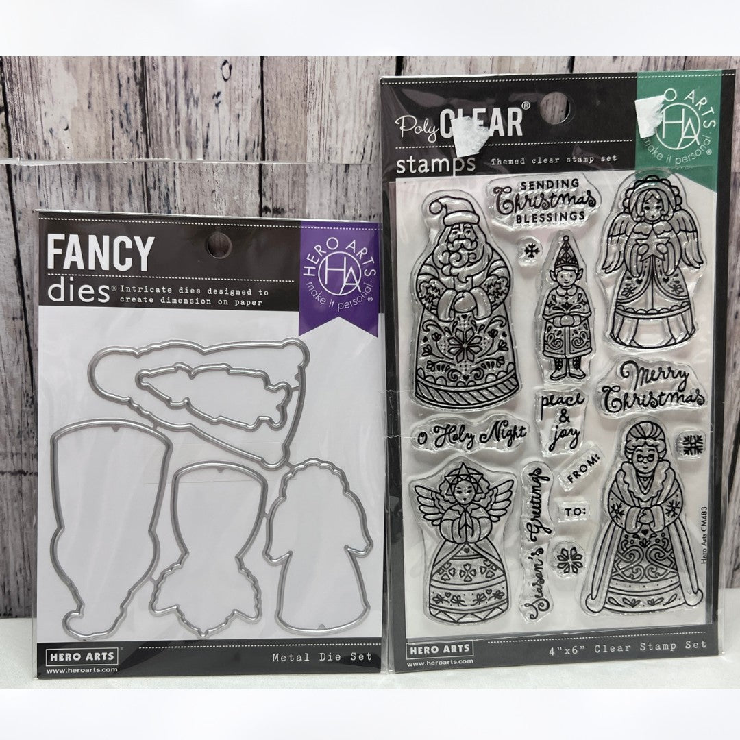 Hero Arts CHRISTMAS FOLKS Holiday Santa Rubber Stamps Dies