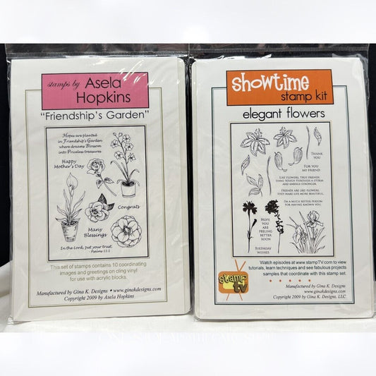 Gina K ELEGANT FLOWERS Friendship Garden Floral Rubber Stamps Lot of 2
