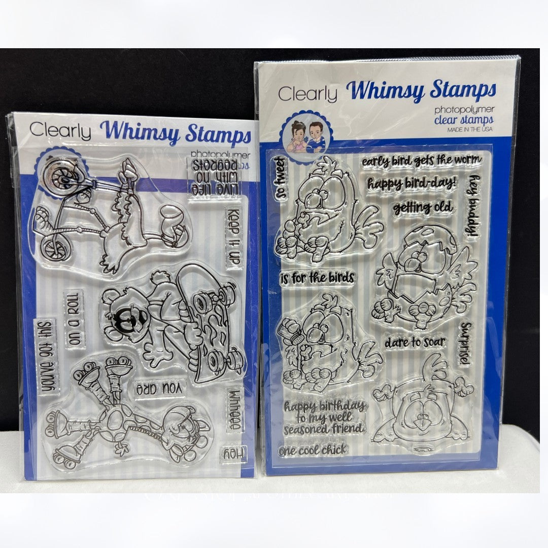 Whimsy Stamps EARLY BIRDS On a Roll Animals Funny Rubber Stamps Lot