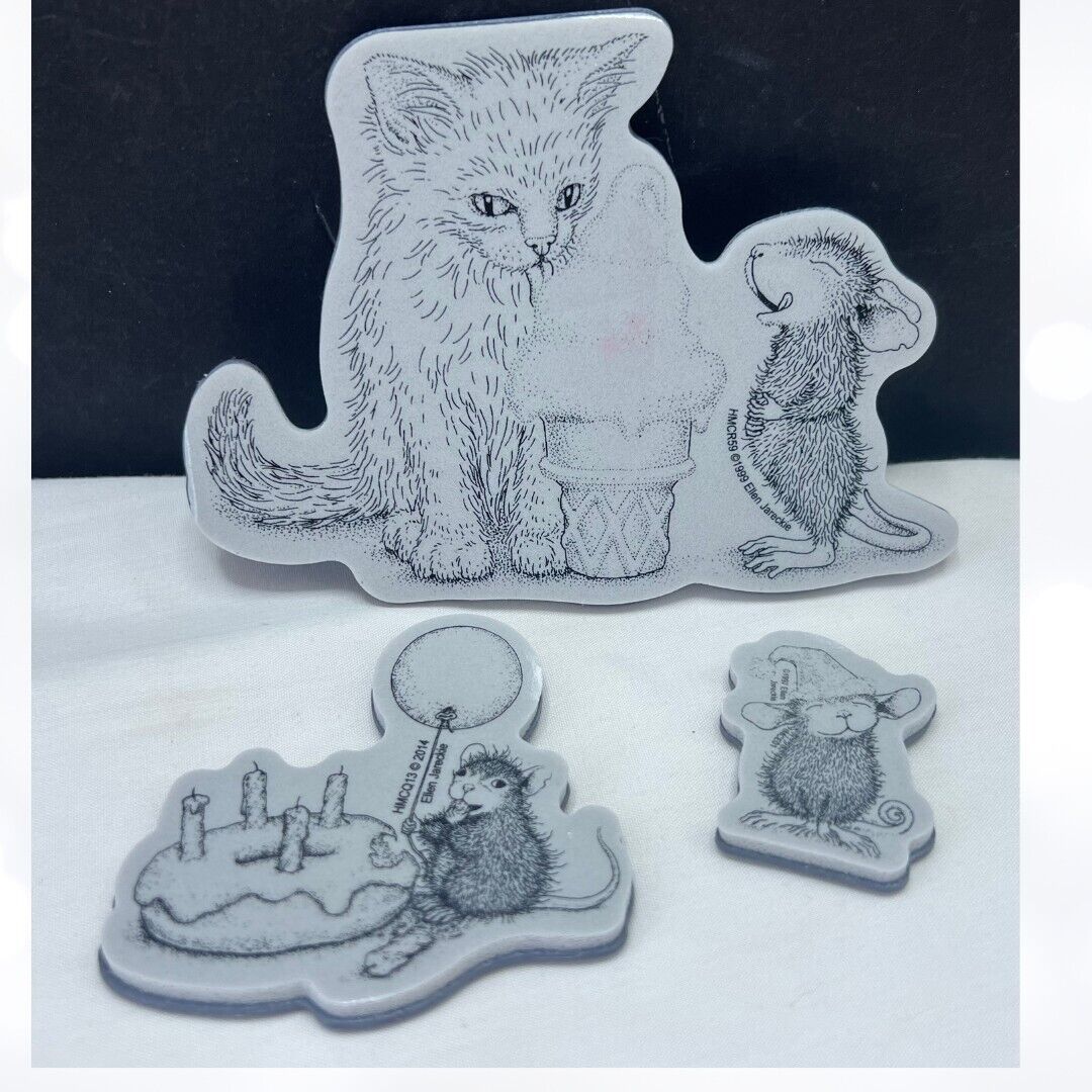House Mouse SANTAS LITTLE HELPER Ice Cream Cat Mice Donut Rubber Stamps Lot of 3