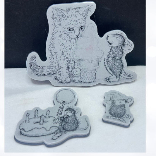 House Mouse SANTAS LITTLE HELPER Ice Cream Cat Mice Donut Rubber Stamps Lot of 3