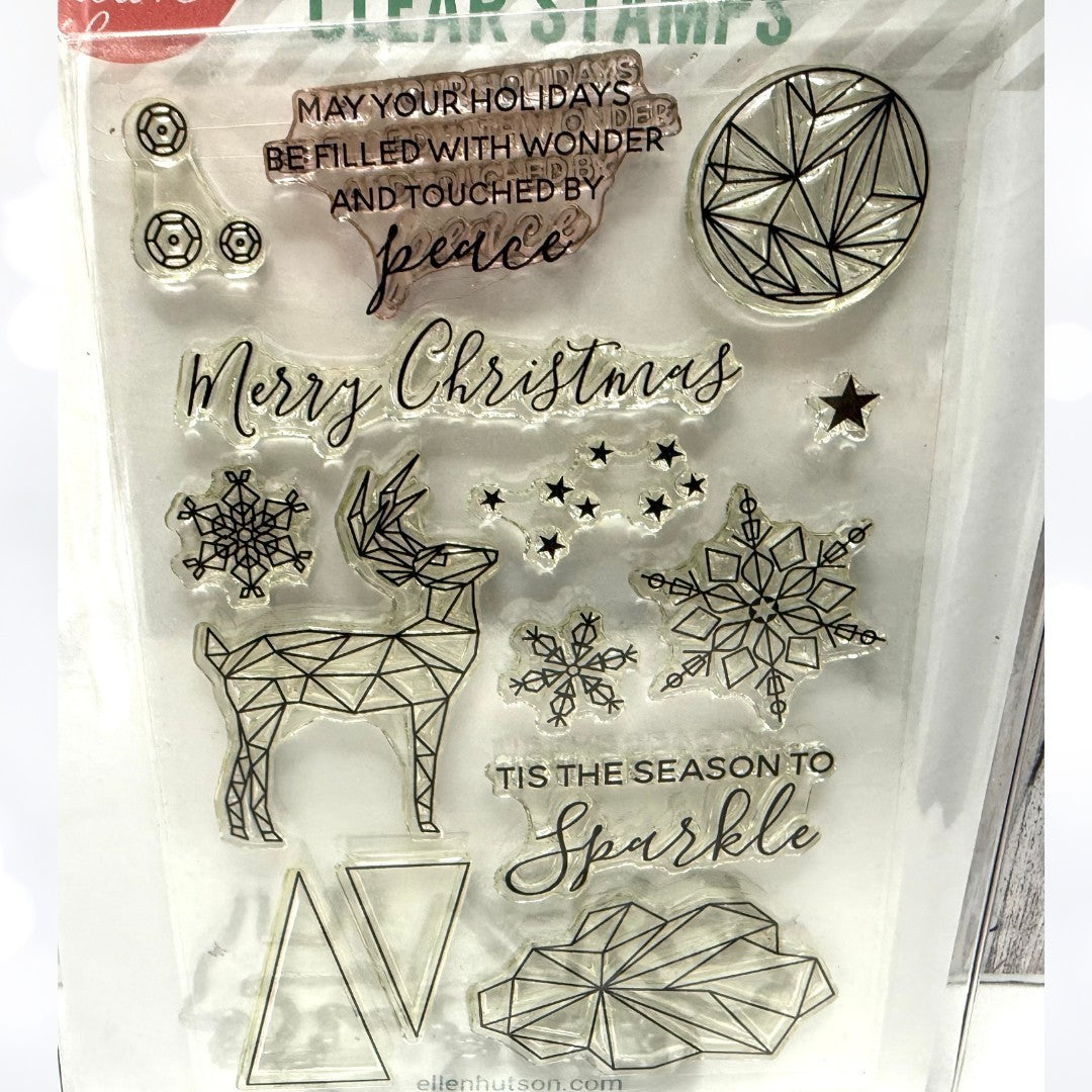 Ellen Hutson SEASON TO SPARKLE Christmas Ornament Deer Rubber Stamps Dies
