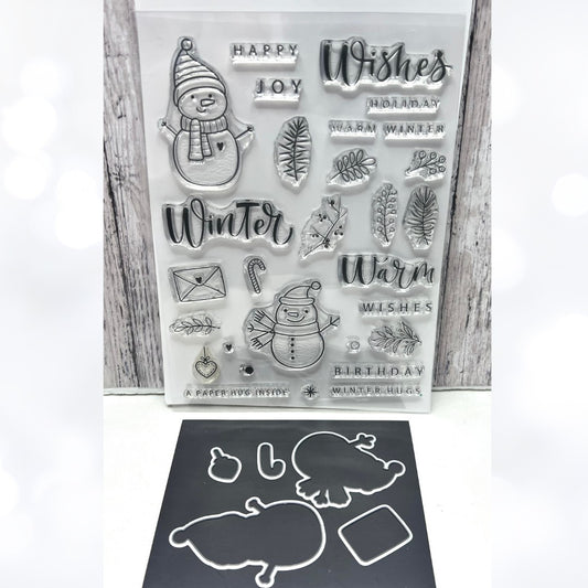 Gina K Designs WINTER HUGS Snowman Christmas 6x8 Rubber Stamps Dies