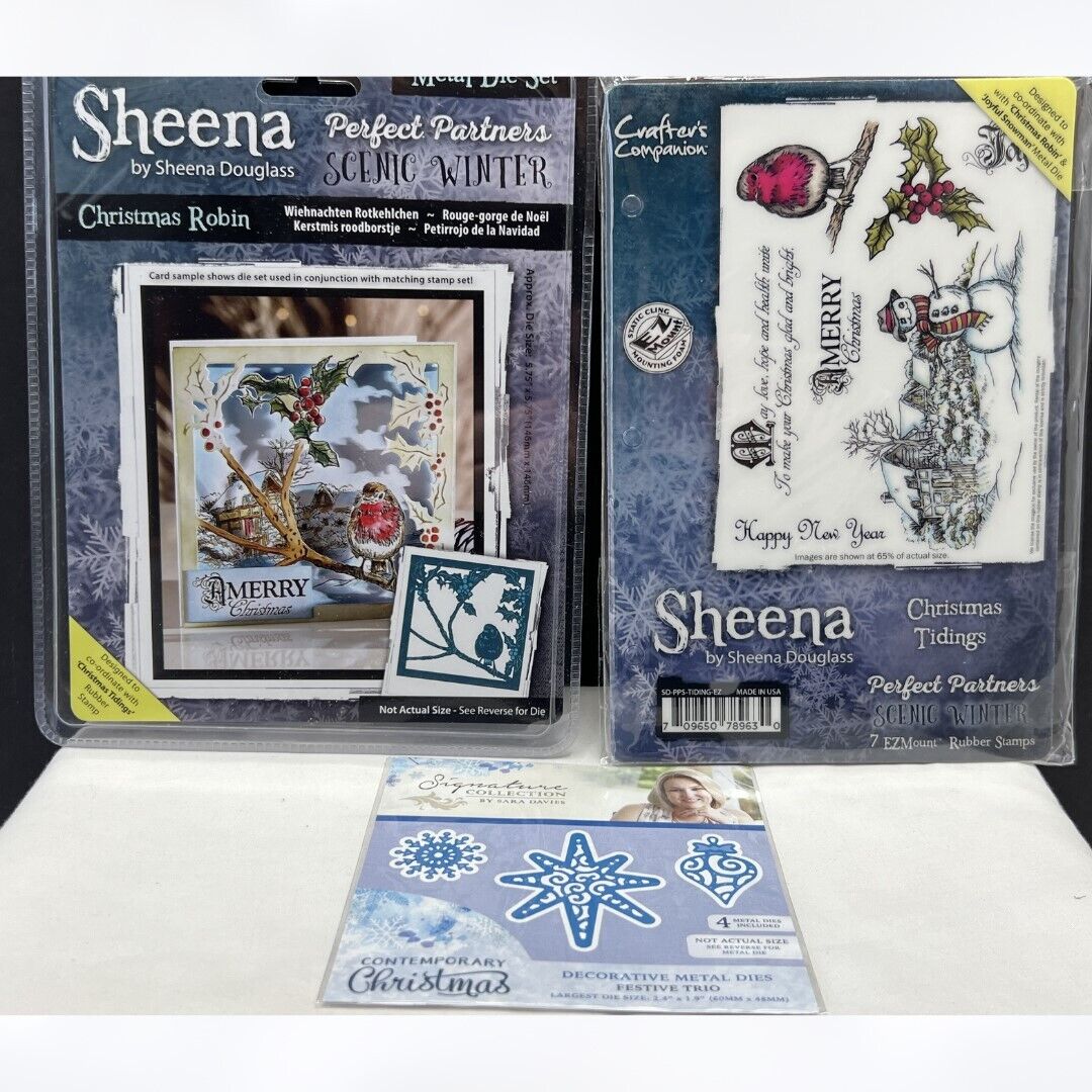 Sheena CHRISTMAS TIDINGS Ornament Robin Holiday Rubber Stamps Dies Lot