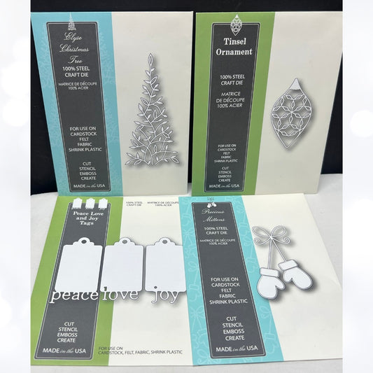 Memory Box CHRISTMAS Tree Tags Ornament Mittens Dies Lot of 4