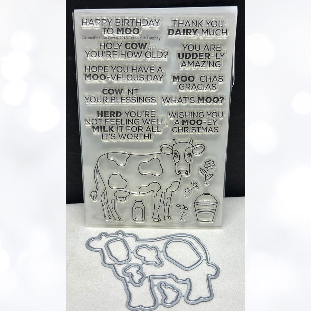Technique Tuesday CLEMENTINE THE COW Farm Animals Funny Rubber Stamps Dies
