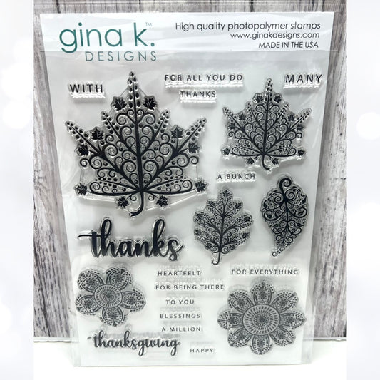 Gina K Designs DOODLED AUTUMN Fall Leaves Leaf 6x8 Rubber Stamps